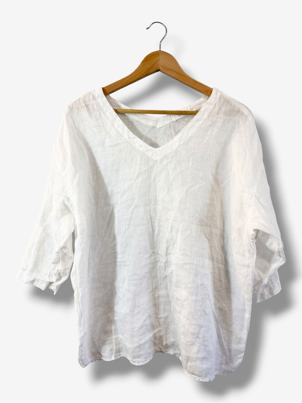 CP Shades White Linen V Neck Oversized Top Tunic 24” PTP Made USA